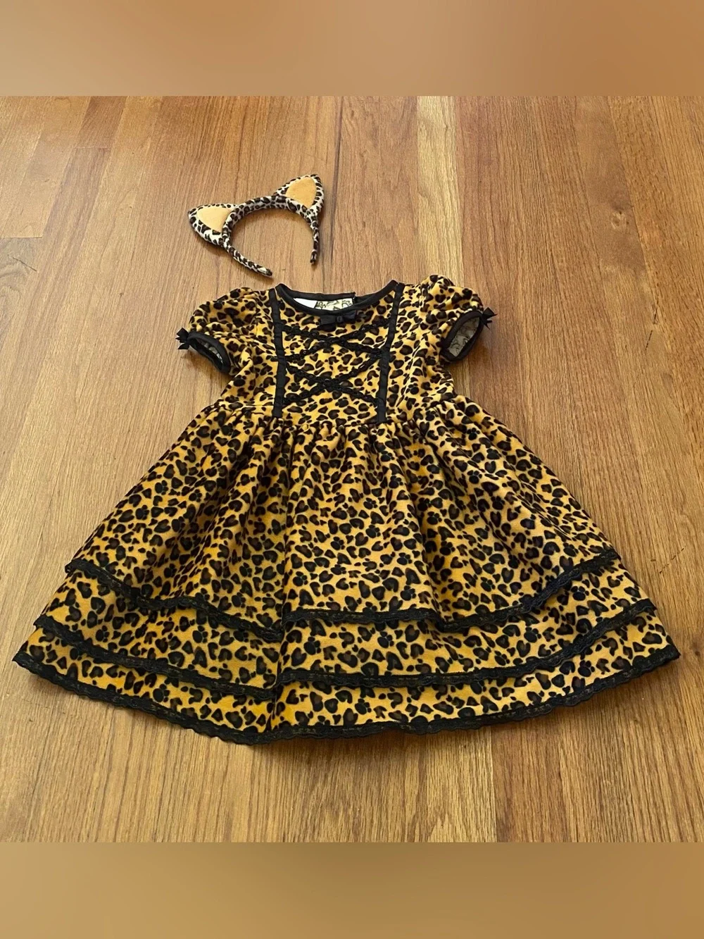 Koala Kids Leopard Print Velvet Dress Costume with Matching Headband